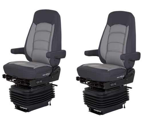 Pair of Bostrom Wide Ride+Serta® High Back Truck Seats in Black & Gray Ultra-Leather with Driver/Passenger Swivels & Dual Arms - BOS-0725