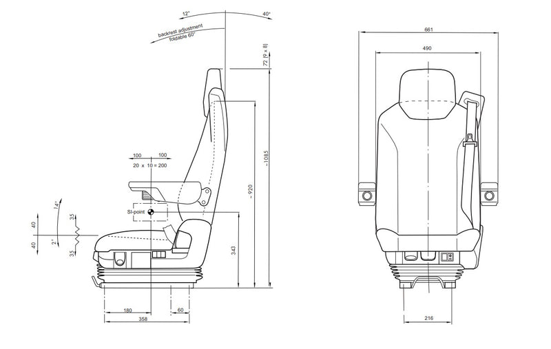 ISRI 6830KM/870 NTS Dual Armrest - LIEBHERR - Black Cloth - 3PT Seat Belt & 24v Compressor