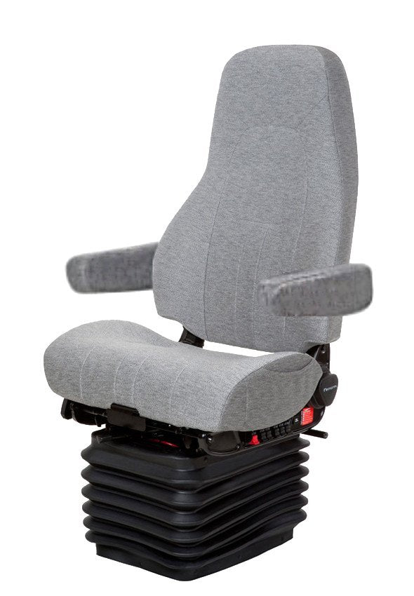 National Commodore Truck Seat - Gray Mordura Cloth with Dual Arms and Volvo Adapter Plate