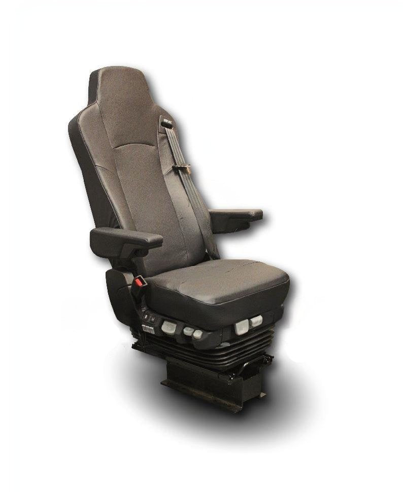 ISRI 6832 Bus Driver Seat with Climate Control, Dual Arms, and 3-Point Belt in Black Genuine Leather