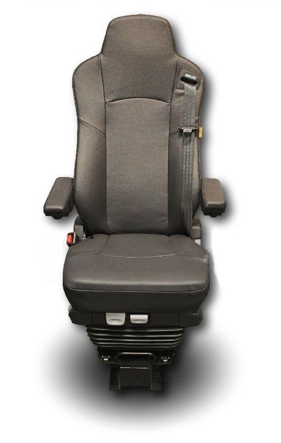 ISRI 6832 Bus Driver Seat with Climate Control, Dual Arms, and 3-Point Belt in Black Genuine Leather