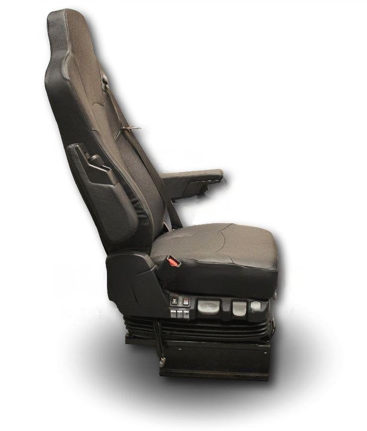 ISRI 6832 Bus Driver Seat with Climate Control, Dual Arms, and 3-Point Belt in Black Genuine Leather