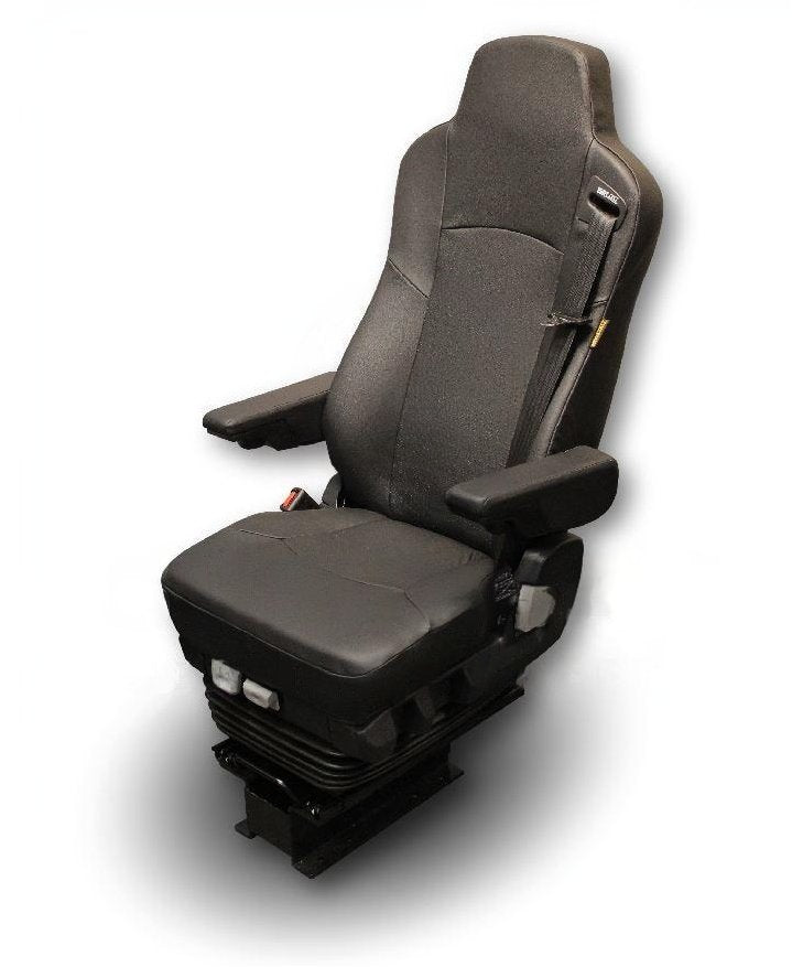 ISRI 6832 Bus Driver Seat with Climate Control, Dual Arms, and 3-Point Belt in Black Genuine Leather