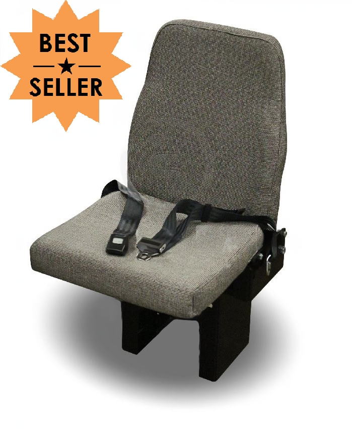 Jump Seat 10 – Floor Mounted Flip-Up Seat with 2 Point Seat Belt in Gray Cloth